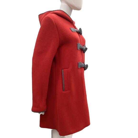 Geiger Coat Women’s Size 12 Wool Blend with Gray Trim and Toggle Closures in Red - Picture 2 of 5